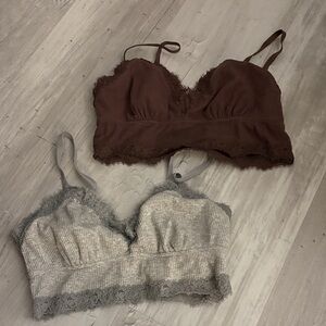 Aerie Lace Trim Bandeau Set - Brown and Gray